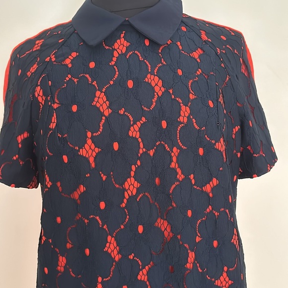 Lace Front Navy/Red Blouse - Picture 2 of 9